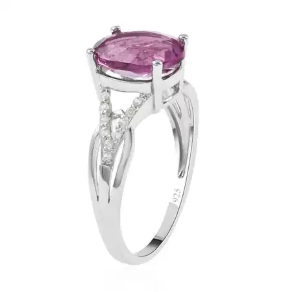 SOLDPink Fluorite and White Zircon Ring in Sterling Silver 3.30 ctw - Picture 4 of 5